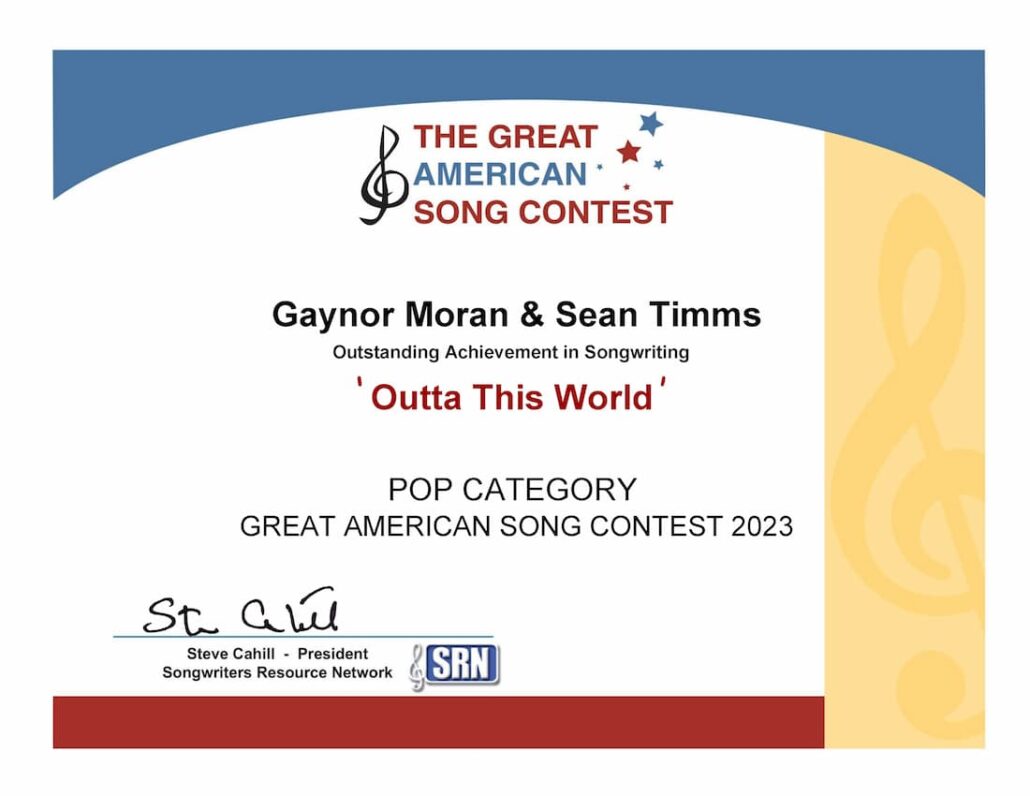 Great American Song Contest 2023 - Pop award certificate